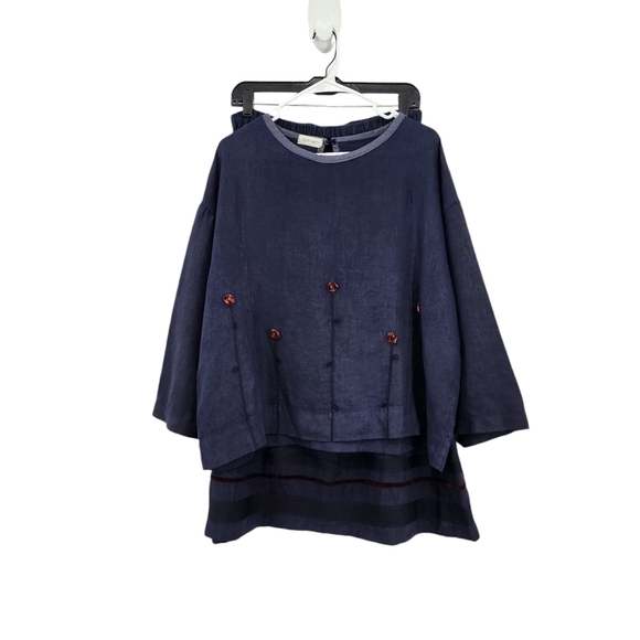 Krista Larson Women's Vintage 100% Linen Applique Blouse and Skirt Set - OS